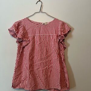 LOFT Red and White Striped Blouse